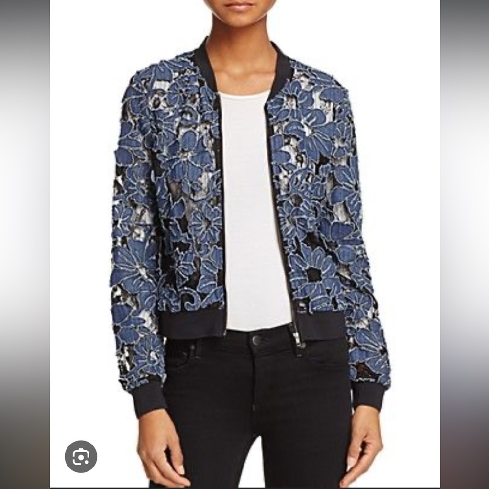 Peck & Peck l Bomber Jacket with Denim & sheer floral fabric, size XL
